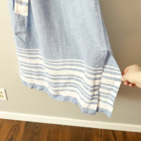 Chico’s Size 1 Sleeveless Stripe Hem Linen Tie Belt Midi Dress women’s size 8 - Picture 8 of 11
